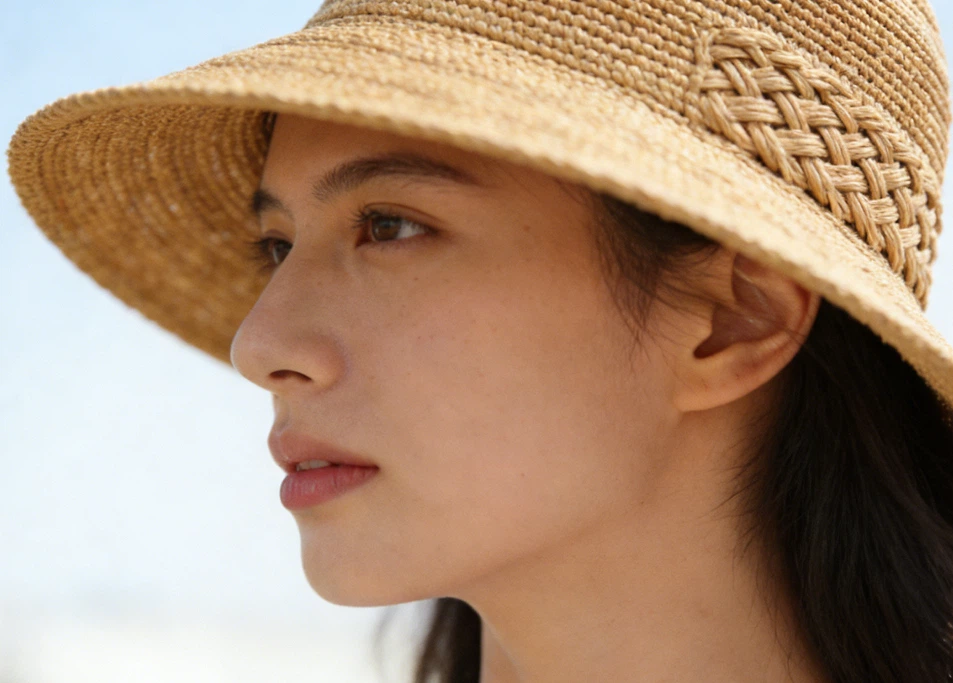 Raffia straw bucket hat